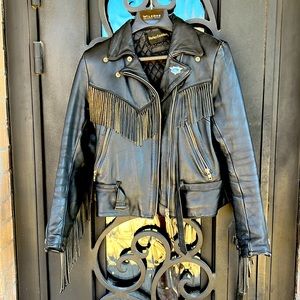 Vintage Harley Davidson fringe motorcycle jacket- S